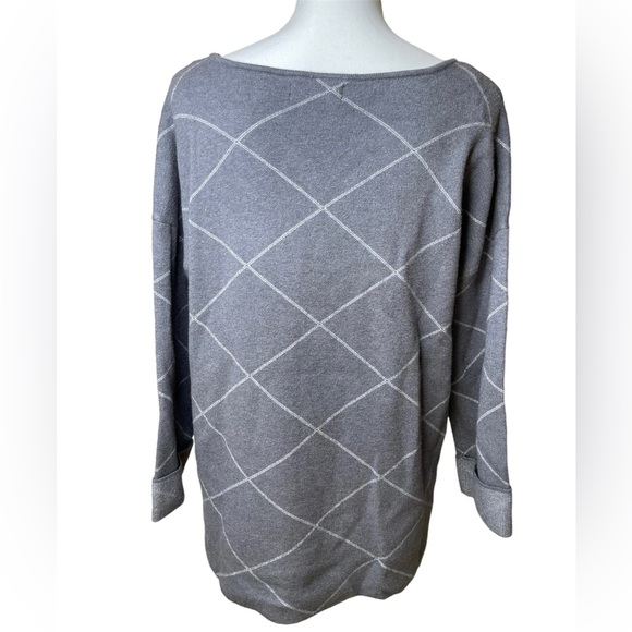 CYNTHIA ROWLEY: Diagonal, Grid Pullover Sweater, Size Small. Gray/White - Picture 3 of 6